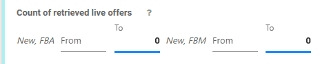 image of count of retrieved live offers filter with zero input in both the to FMA & FBA boxes