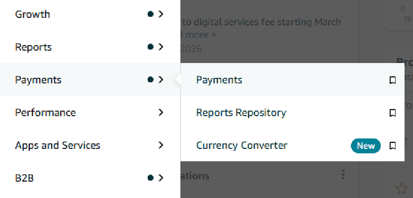 Payments menu in Amazon Seller Central
