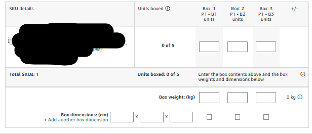 Entering box details for multiple boxes
