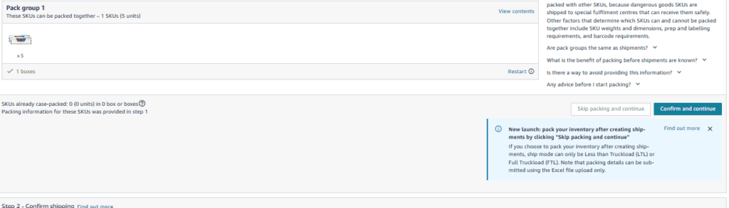 Confirm and continue in the shipment workflow