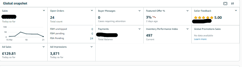 Amazon Seller Central dashboard overview