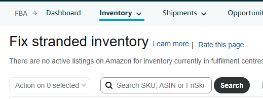 Stranded Inventory section in Amazon Manage Inventory