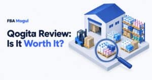 Qogita Review: Is It Worth It?: illustration of a small wholesale warehouse with pallets of beauty and household products under a magnifying glass
