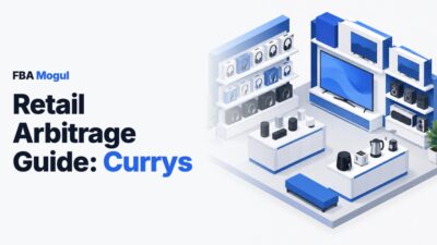 Retail Arbitrage Guide: Currys: isometric electronics store with shelves of headphones, speakers, small appliances and a TV